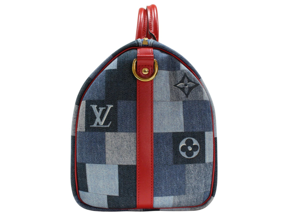 Louis Vuitton Monogram Red Blue Denim Speedy Bandoulire Red Blue